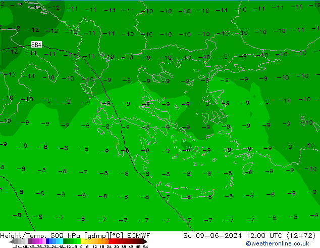 Geop./Temp. 500 hPa ECMWF dom 09.06.2024 12 UTC