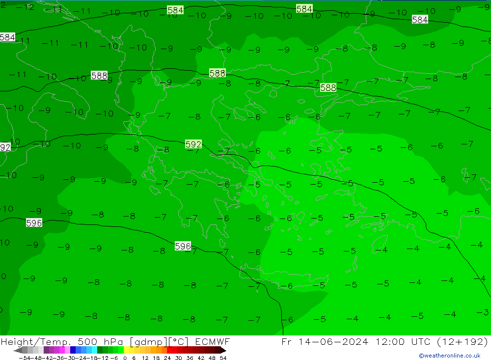 Z500/Rain (+SLP)/Z850 ECMWF Sex 14.06.2024 12 UTC