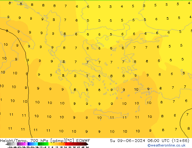 Height/Temp. 700 hPa ECMWF  09.06.2024 06 UTC