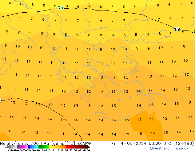 Yükseklik/Sıc. 700 hPa ECMWF Cu 14.06.2024 06 UTC