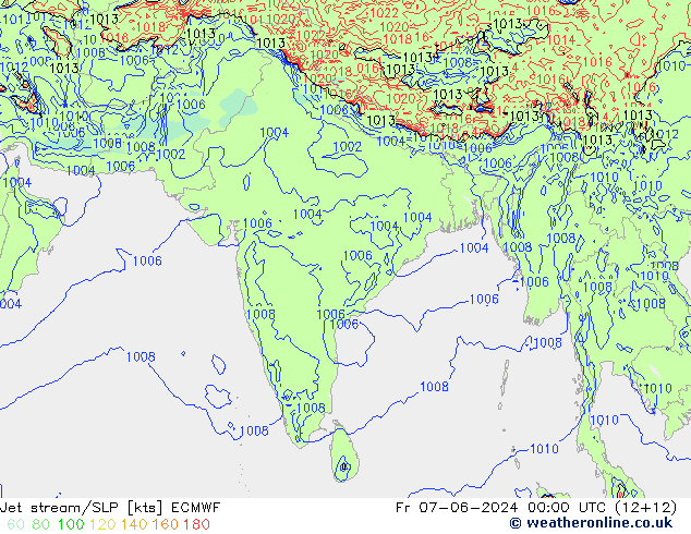 Corrente a getto ECMWF ven 07.06.2024 00 UTC