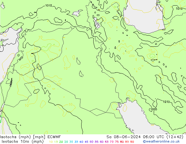 Isotachs (mph) ECMWF Sa 08.06.2024 06 UTC