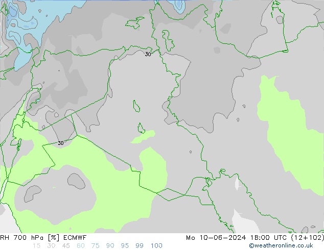 RH 700 hPa ECMWF Po 10.06.2024 18 UTC