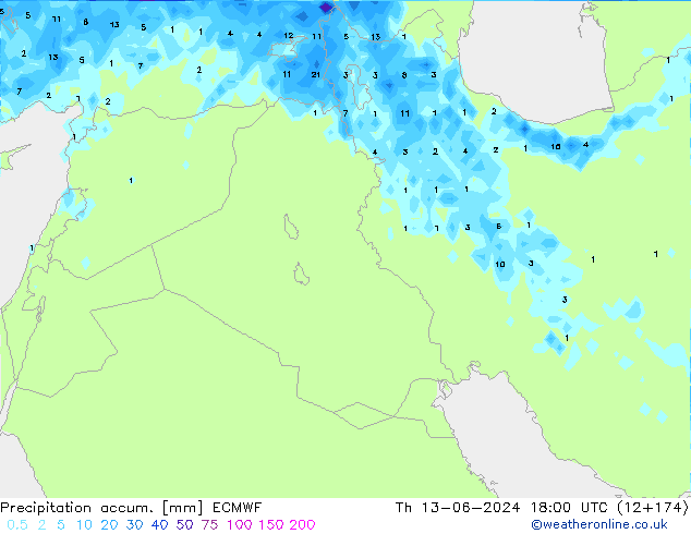 Totale neerslag ECMWF do 13.06.2024 18 UTC