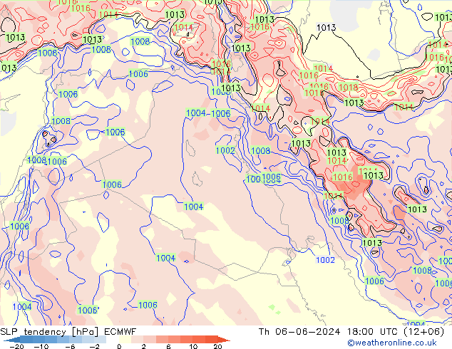 SLP tendency ECMWF Th 06.06.2024 18 UTC