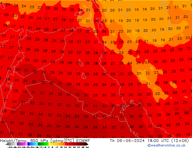 Yükseklik/Sıc. 850 hPa ECMWF Per 06.06.2024 18 UTC