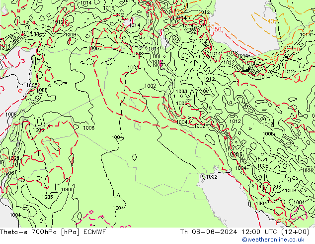 Theta-e 700hPa ECMWF czw. 06.06.2024 12 UTC