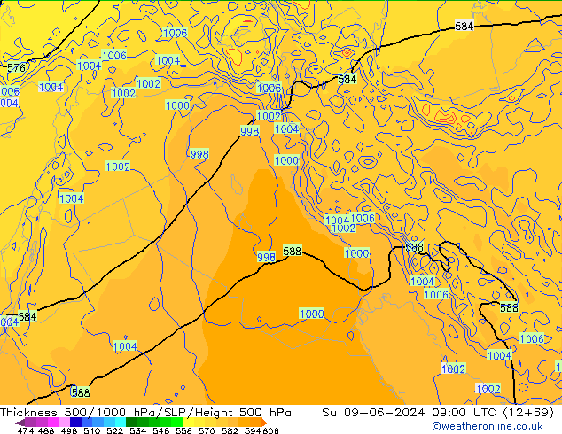 Thck 500-1000hPa ECMWF nie. 09.06.2024 09 UTC