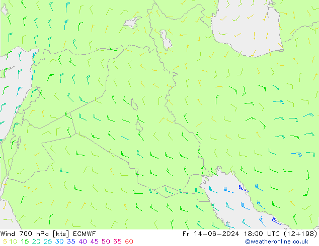 Wind 700 hPa ECMWF Fr 14.06.2024 18 UTC