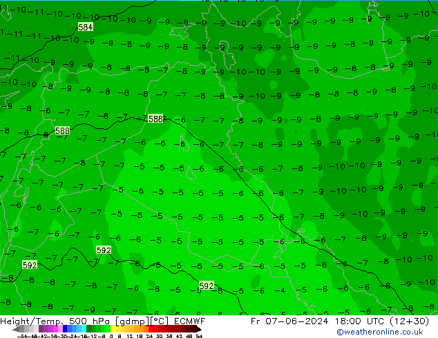 Z500/Rain (+SLP)/Z850 ECMWF Fr 07.06.2024 18 UTC