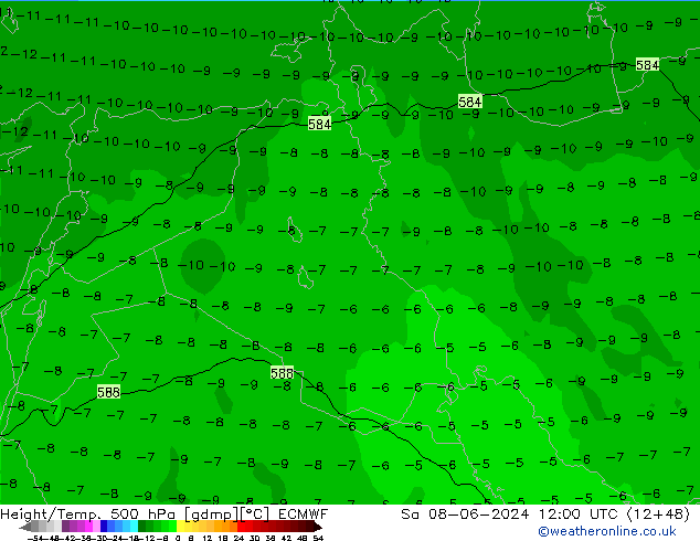 Z500/Rain (+SLP)/Z850 ECMWF Sa 08.06.2024 12 UTC