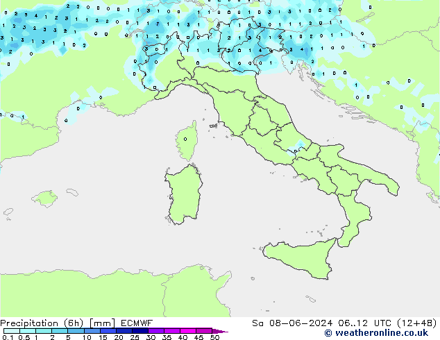 Precipitação (6h) ECMWF Sáb 08.06.2024 12 UTC