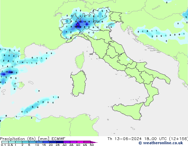 Z500/Rain (+SLP)/Z850 ECMWF Čt 13.06.2024 00 UTC