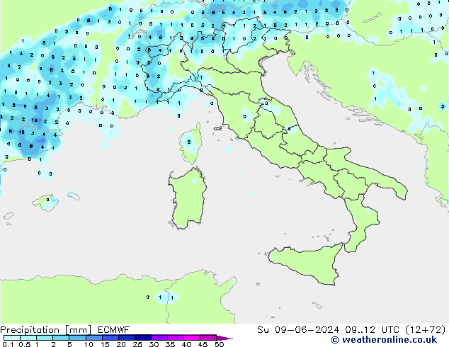 Precipitation ECMWF Su 09.06.2024 12 UTC