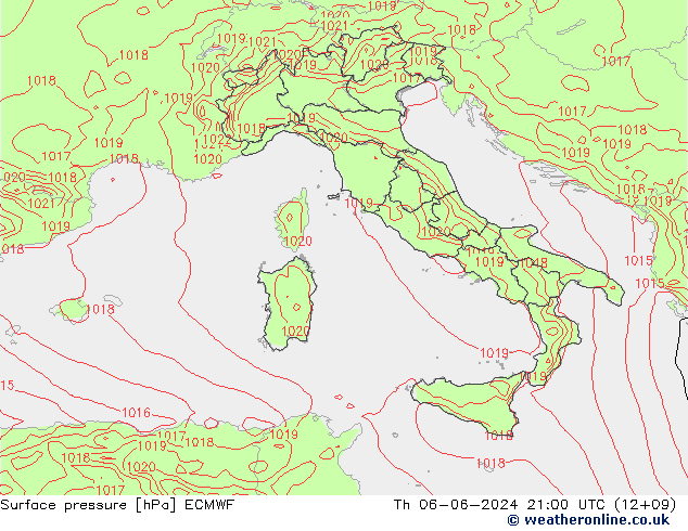 Surface pressure ECMWF Th 06.06.2024 21 UTC