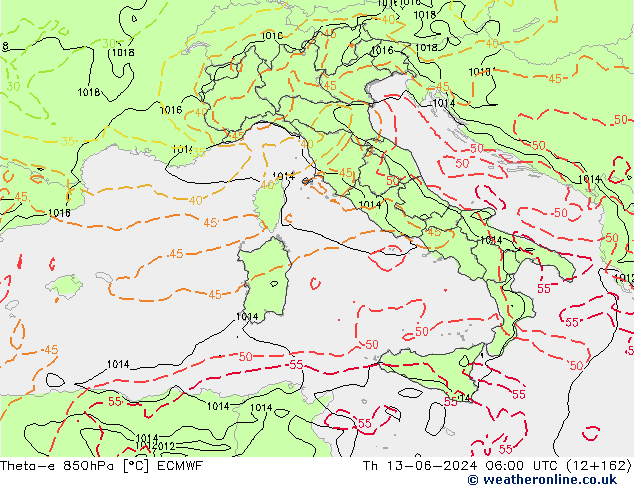 Theta-e 850hPa ECMWF jue 13.06.2024 06 UTC