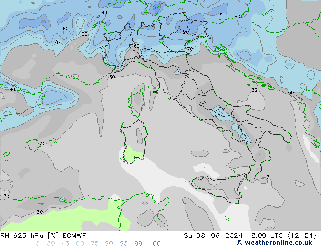 RH 925 hPa ECMWF so. 08.06.2024 18 UTC