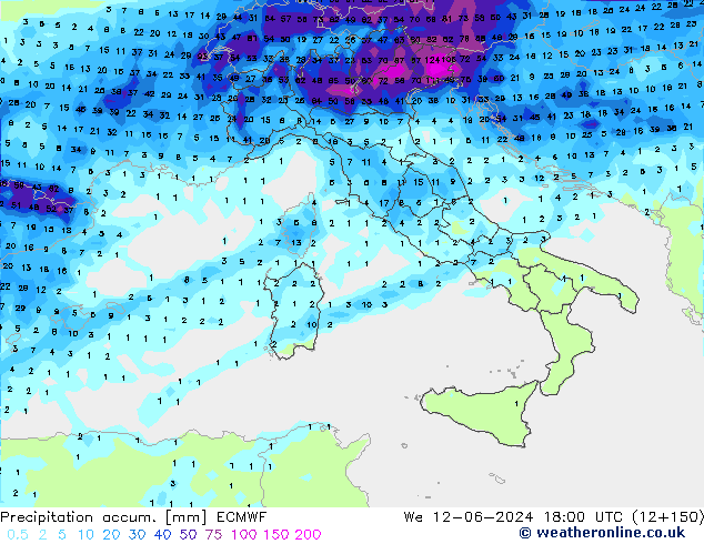 Précipitation accum. ECMWF mer 12.06.2024 18 UTC