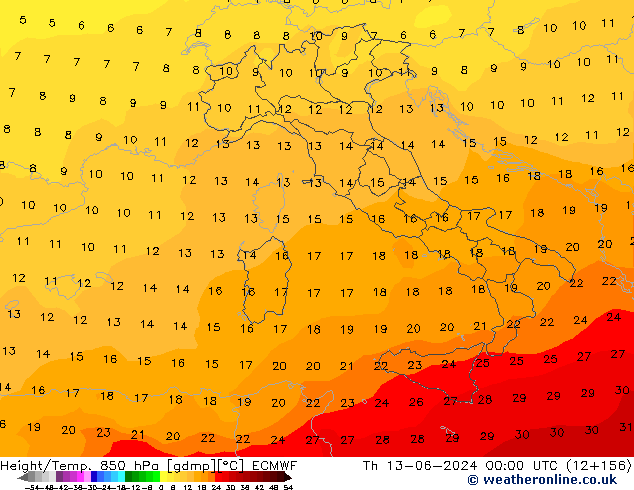 Z500/Rain (+SLP)/Z850 ECMWF Čt 13.06.2024 00 UTC