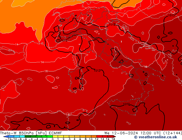 Theta-W 850hPa ECMWF We 12.06.2024 12 UTC