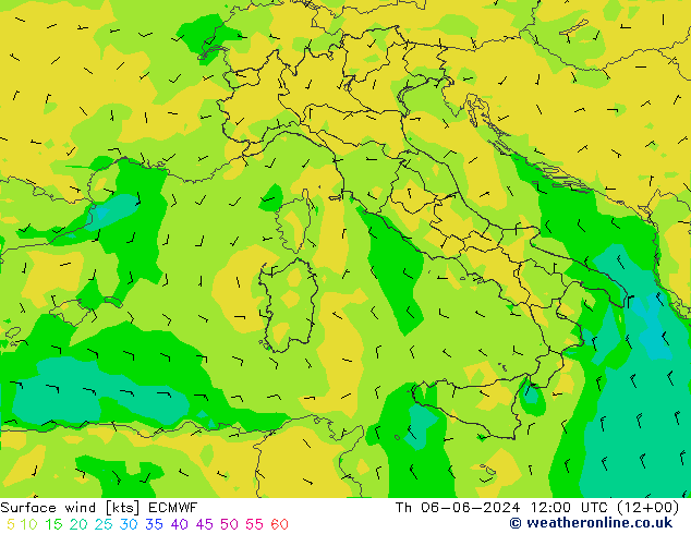 Vento 10 m ECMWF Qui 06.06.2024 12 UTC