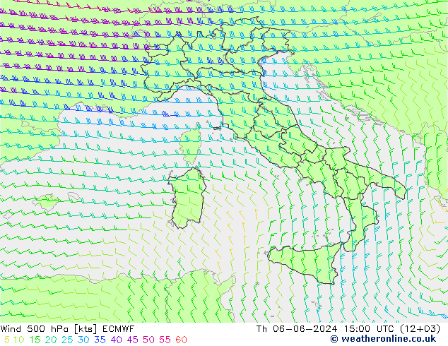 wiatr 500 hPa ECMWF czw. 06.06.2024 15 UTC