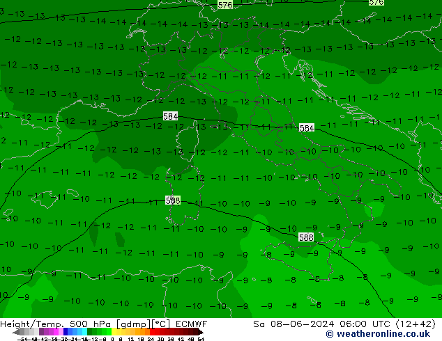 Height/Temp. 500 hPa ECMWF Sa 08.06.2024 06 UTC