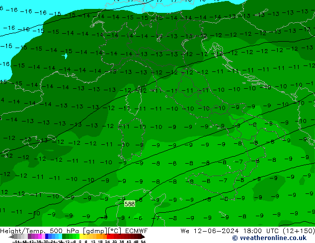 Z500/Rain (+SLP)/Z850 ECMWF Qua 12.06.2024 18 UTC