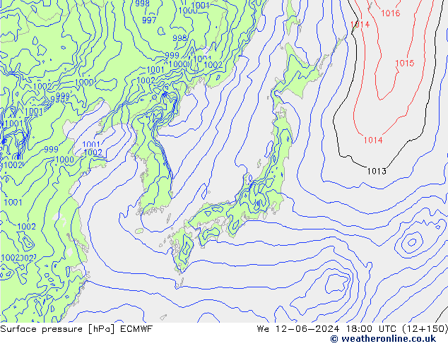 Surface pressure ECMWF We 12.06.2024 18 UTC