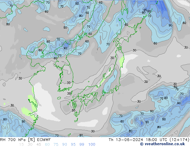 RH 700 hPa ECMWF  13.06.2024 18 UTC