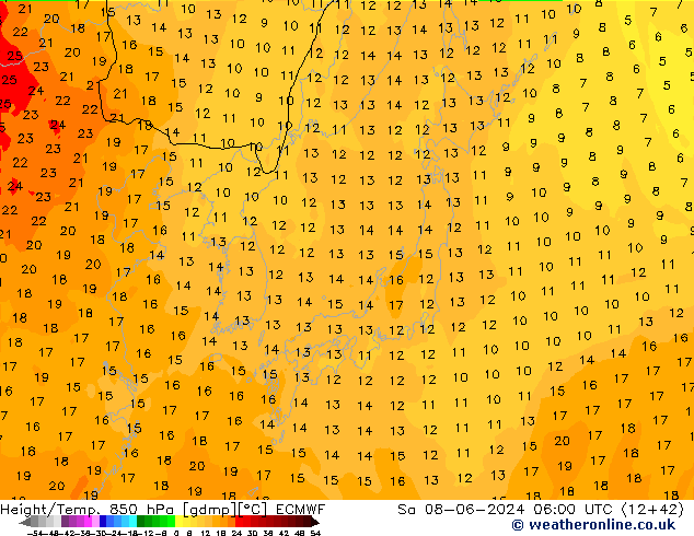 Height/Temp. 850 hPa ECMWF  08.06.2024 06 UTC