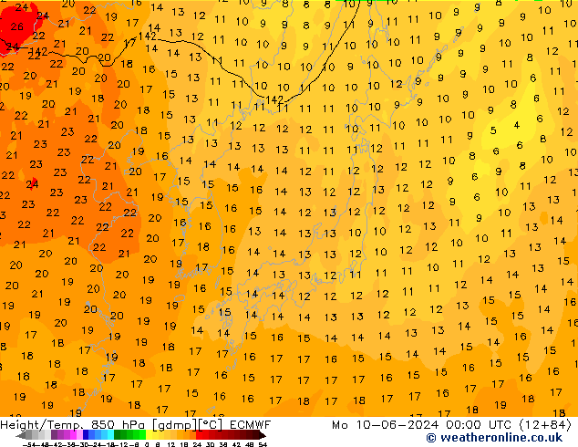 Z500/Rain (+SLP)/Z850 ECMWF lun 10.06.2024 00 UTC