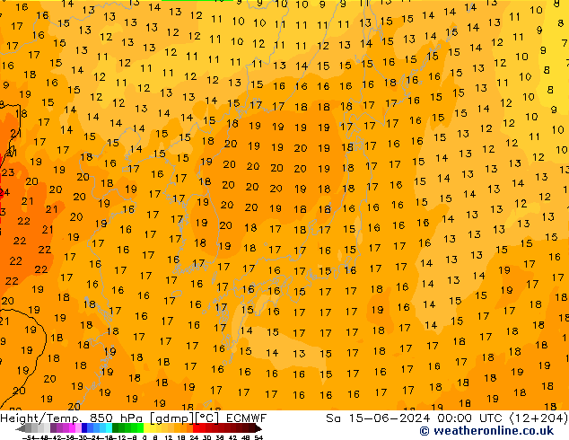 Z500/Yağmur (+YB)/Z850 ECMWF Cts 15.06.2024 00 UTC