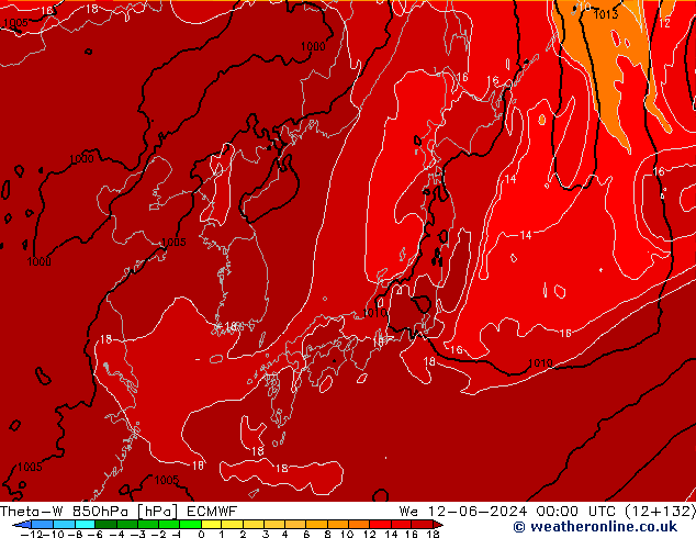 Theta-W 850hPa ECMWF śro. 12.06.2024 00 UTC