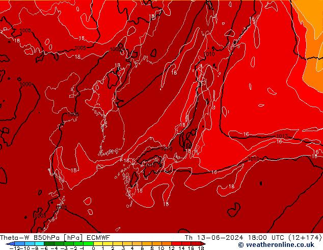 Theta-W 850hPa ECMWF Per 13.06.2024 18 UTC