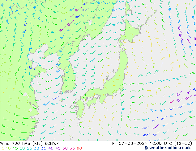 ветер 700 гПа ECMWF пт 07.06.2024 18 UTC