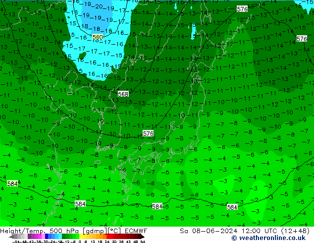 Z500/Regen(+SLP)/Z850 ECMWF za 08.06.2024 12 UTC