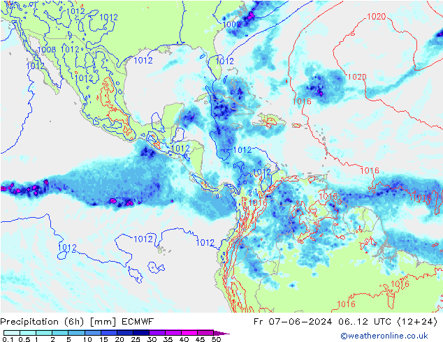 Z500/Rain (+SLP)/Z850 ECMWF пт 07.06.2024 12 UTC