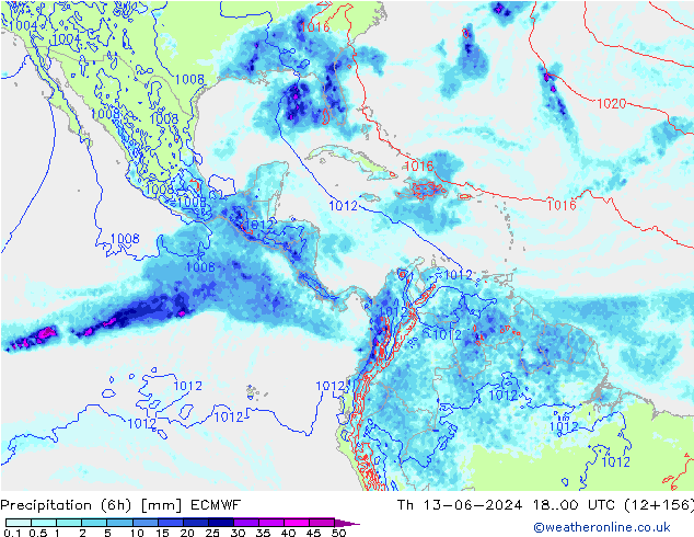 Precipitación (6h) ECMWF jue 13.06.2024 00 UTC