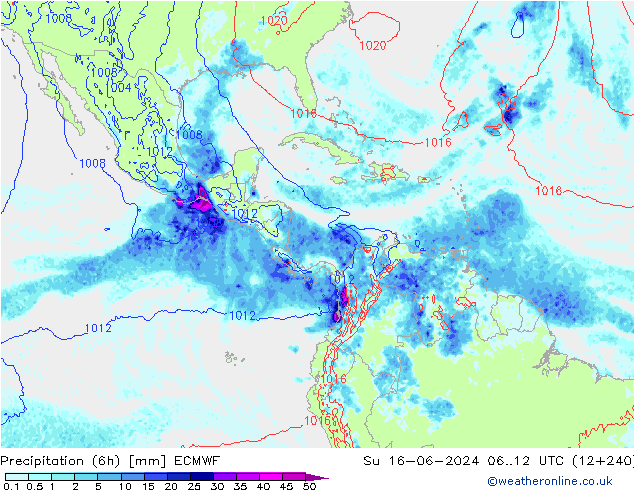 Z500/Rain (+SLP)/Z850 ECMWF Dom 16.06.2024 12 UTC