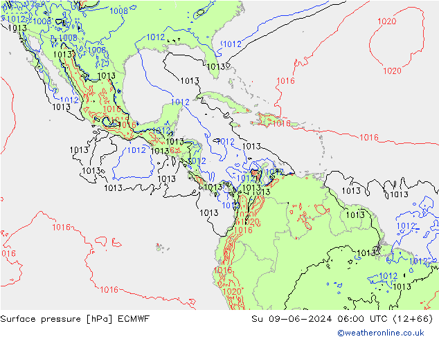 Luchtdruk (Grond) ECMWF zo 09.06.2024 06 UTC