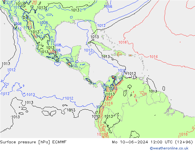 Surface pressure ECMWF Mo 10.06.2024 12 UTC