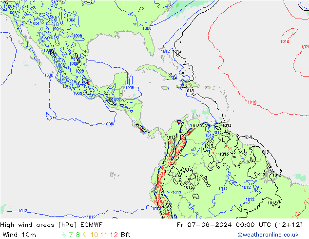 High wind areas ECMWF vie 07.06.2024 00 UTC