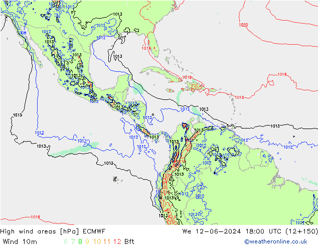 yüksek rüzgarlı alanlar ECMWF Çar 12.06.2024 18 UTC