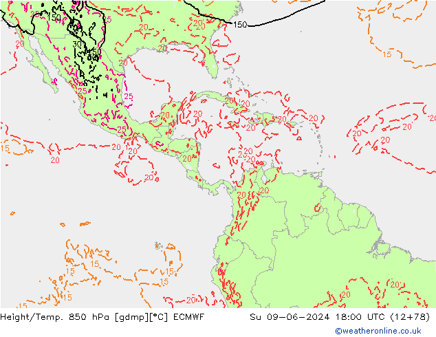 Height/Temp. 850 hPa ECMWF Su 09.06.2024 18 UTC