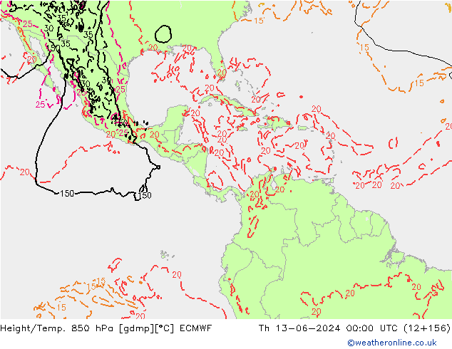 Z500/Rain (+SLP)/Z850 ECMWF jeu 13.06.2024 00 UTC