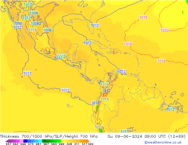 Thck 700-1000 hPa ECMWF Su 09.06.2024 09 UTC