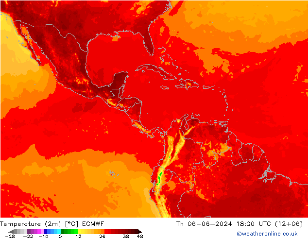 Temperatura (2m) ECMWF jue 06.06.2024 18 UTC