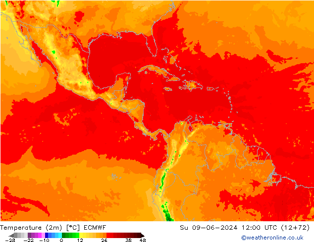 Temperatura (2m) ECMWF dom 09.06.2024 12 UTC