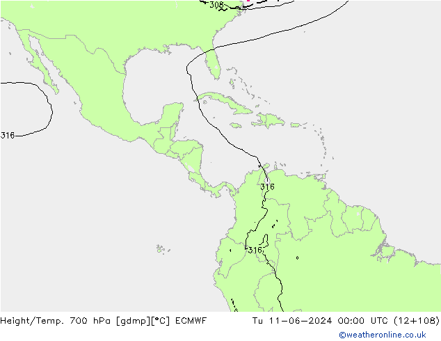 Yükseklik/Sıc. 700 hPa ECMWF Sa 11.06.2024 00 UTC